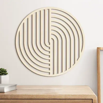 Minimalist Modern Wooden Wall Decor Round Hollow Hanging Sign - 1