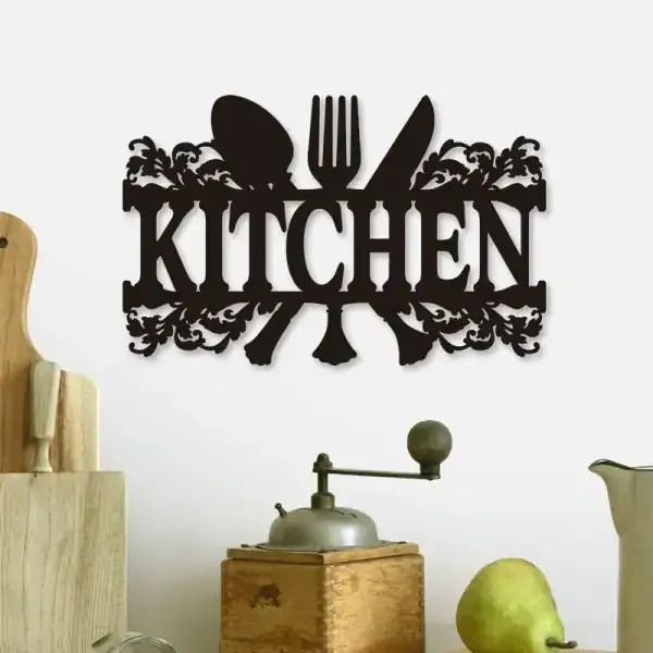 Modern Wooden Kitchen Wall Sign – Minimalist Hollow Cutlery Hanging Decoration - Image 3