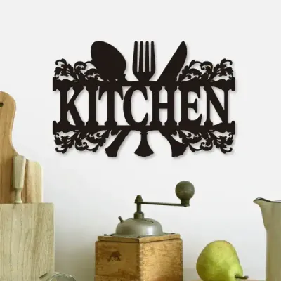 Modern Wooden Kitchen Wall Sign – Minimalist Hollow Cutlery Hanging Decoration - 3