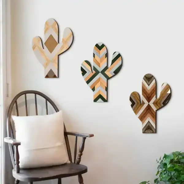 Cactus Wooden Hanging Wall Decor Boho Plant Pattern Art Ornament - Image 3