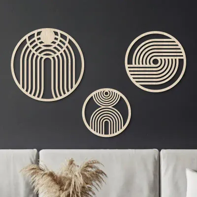 Rustic Wooden Wall Hanging Set of 3 – Round Hollow American Country Style Wall Decor - 1