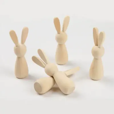 Easter Bunny DIY Wooden Painting Toys for Kids – Natural Wood Rabbit Figurines - 3
