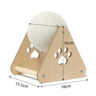 Sisal Cat Scratching Ball Toy with Wooden Stand – Vertical Wear-Resistant Pet Scratcher - 3