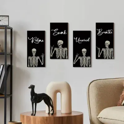Halloween Skeleton Wall Decor Set of 4 Wooden Hanging Signs - 2