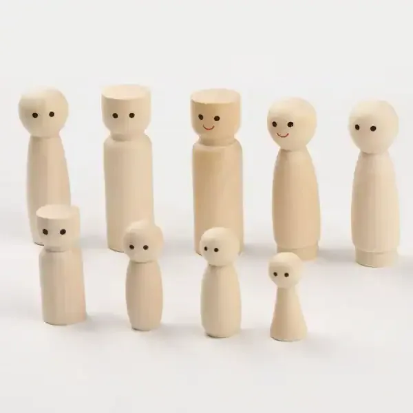 Natural Wooden Peg Dolls for Kids Painting and DIY Craft - Image 3