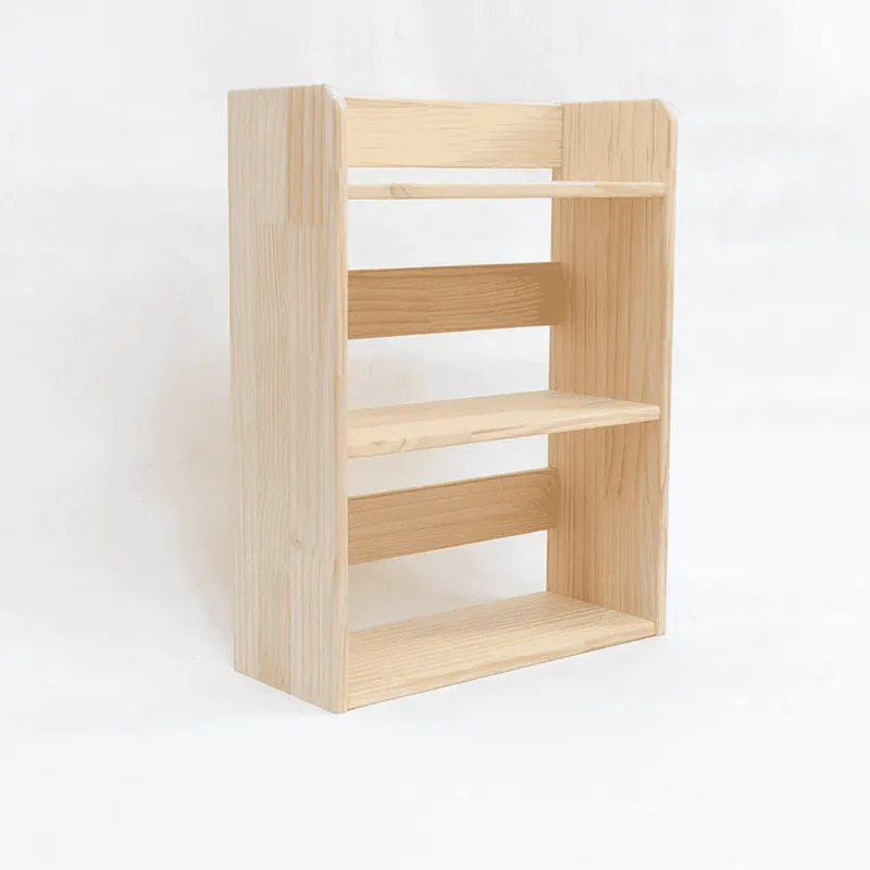 Custom Solid Pine Wood Desktop Bookshelf for Kids Tabletop Storage and Small Floor Bookcase - Image 1