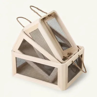 Rectangular Vintage Solid Wood & Metal Mesh Storage Crate | Rustic Iron Art Storage Box - 6