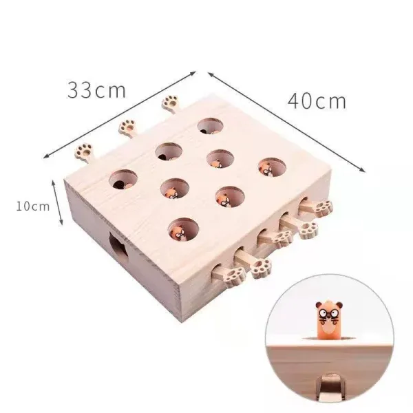 Wooden Cat Whack-A-Mole Toy – Interactive Puzzle for Feline Boredom Relief - Image 2