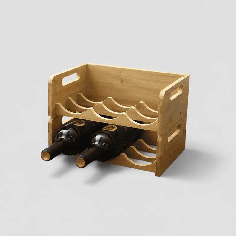 Luxury Bamboo Wine Rack and Stemware Holder – Multi-Layer, Stackable Storage with Carry Handles - Image 1