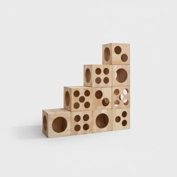 Solid Wood Modular Cat Cubes – Creative Stackable Cat Play System & Hideaway - Image 2