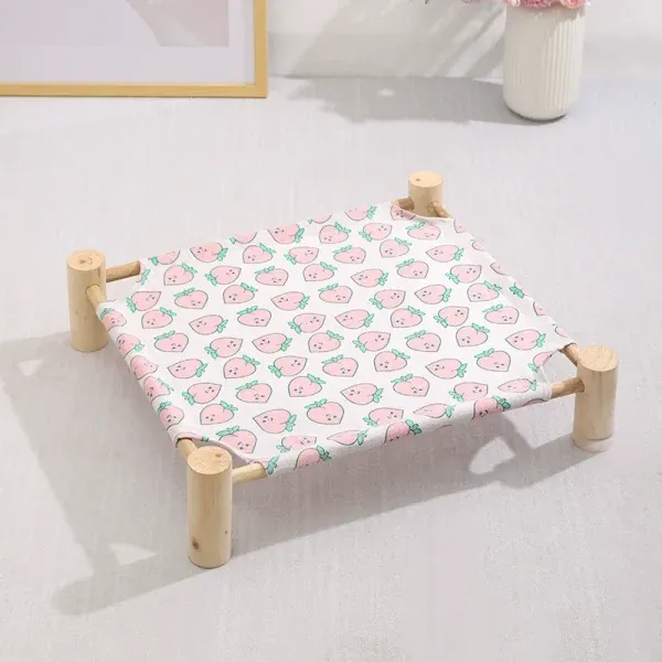 Summer Wooden Cat Cot Bed with Washable Linen Pad – Elevated, Stable, and Breathable Pet Rest - Image 3
