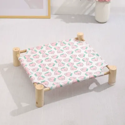 Summer Wooden Cat Cot Bed with Washable Linen Pad – Elevated, Stable, and Breathable Pet Rest - 3
