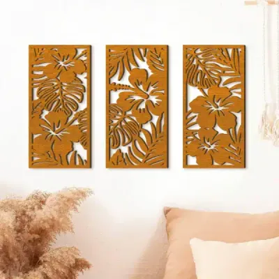 Modern Minimalist Wooden Hollow Plant Wall Art Set of 3 for Living Room Decoration - 2