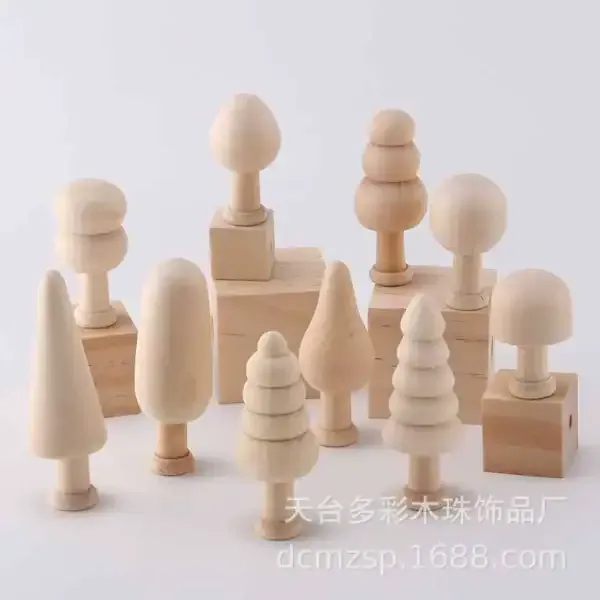 Wooden DIY Christmas Tree Craft Set for Kids – Unfinished Natural Wooden Forest Trees and Mushroom Figurines - Image 3