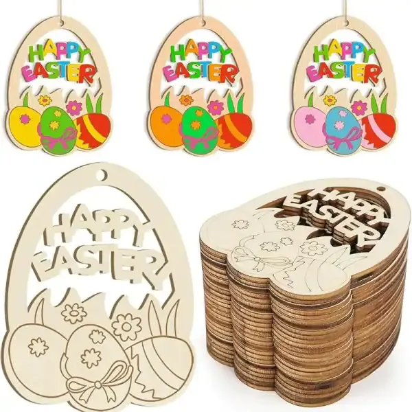 Easter Wooden Eggs Handmade DIY Oval Hollow Wood Pieces Holiday Decoration Accessories - Image 2