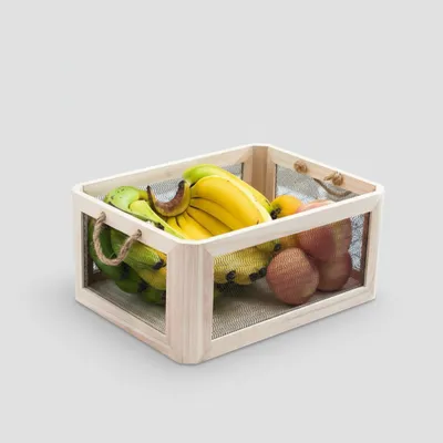 Rectangular Vintage Solid Wood & Metal Mesh Storage Crate | Rustic Iron Art Storage Box - 2