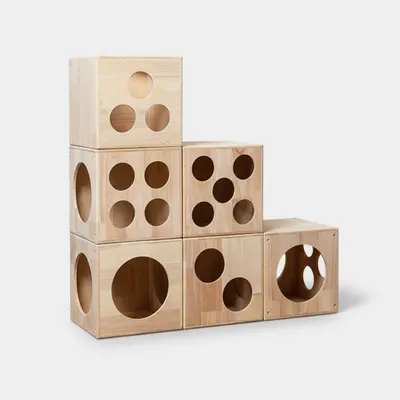 Solid Wood Modular Cat Cubes – Creative Stackable Cat Play System & Hideaway - 3