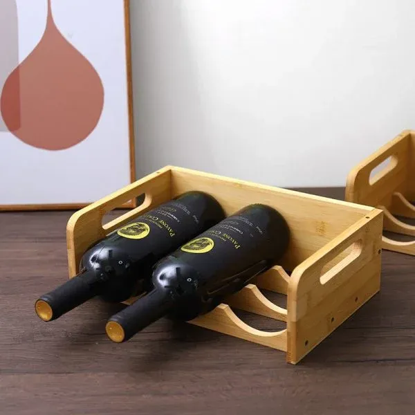 Luxury Bamboo Wine Rack and Stemware Holder – Multi-Layer, Stackable Storage with Carry Handles - Image 4