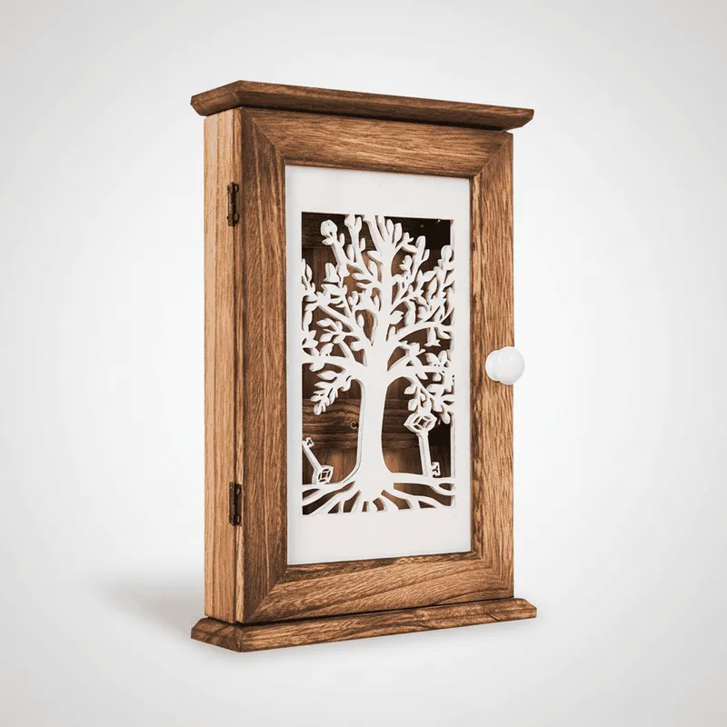 Vintage Key Holder Cabinet – Retro Solid Wood Key Storage Box for Living Room Decoration with Classic Wood Grain Design - Image 1