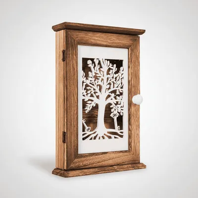 Vintage Key Holder Cabinet – Retro Solid Wood Key Storage Box for Living Room Decoration with Classic Wood Grain Design - 1
