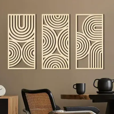 Wooden Geometric Wall Art Panels for Living Room and Bedroom Decor - 2