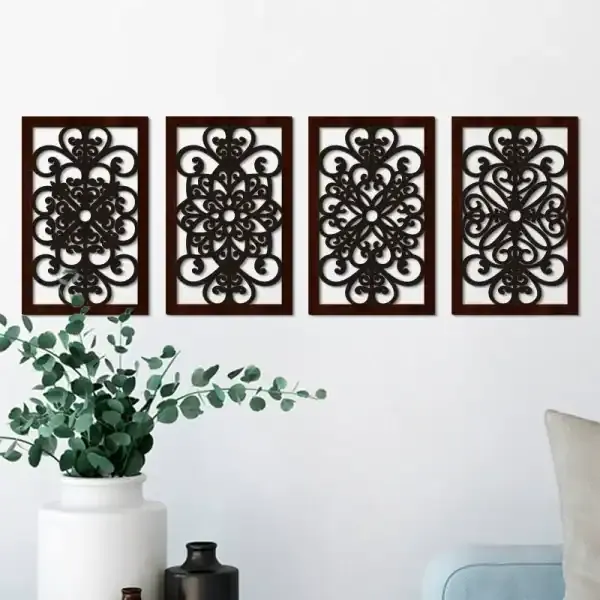 Modern Minimalist Hollow Wood Leaf Wall Art Set of 4 – Carved Wooden Hanging Decor Panels - Image 2