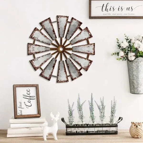 Farmhouse Windmill Wooden Wall Decor Rustic Hollowed Wood Wall Art - Image 7