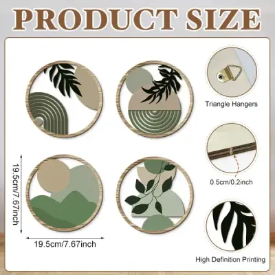 4 Piece Set Bohemian Farmhouse Wooden Wall Art Decor with Hollow Pattern Round Design - 4