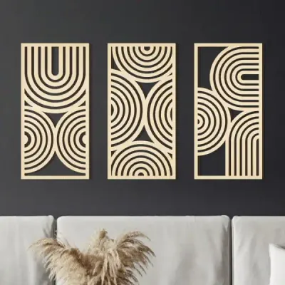 Wooden Geometric Wall Art Panels for Living Room and Bedroom Decor - 3