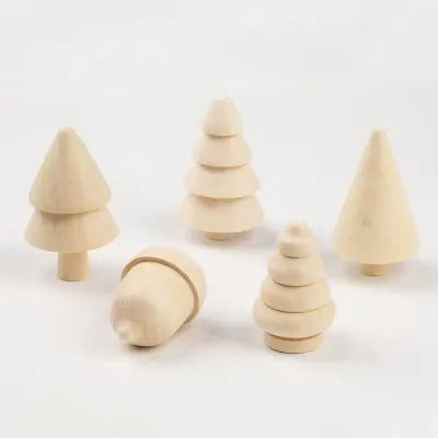Natural Wood Christmas Tree DIY Painting Toy Set – Wooden Acorn and Tree Decorations for Kids, Bulk Wholesale - 1