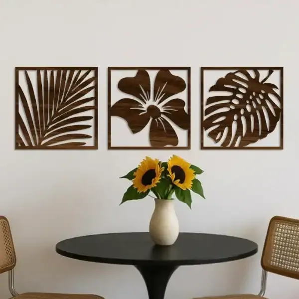 Modern Minimalist Hollow Wood Wall Art with Leaf and Floral Design for Bedroom and Living Room Decor - Image 2