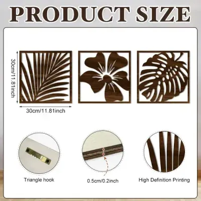 Modern Minimalist Hollow Wood Wall Art with Leaf and Floral Design for Bedroom and Living Room Decor - 4