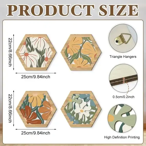 Bohemian Floral Wooden Wall Hanging Decor in Morandi Geometric Style - Image 4