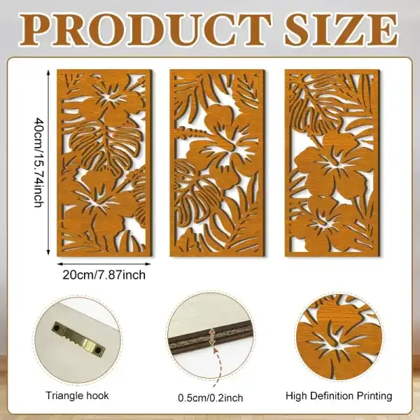 Modern Minimalist Wooden Hollow Plant Wall Art Set of 3 for Living Room Decoration - Image 4