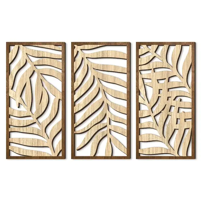 Wooden Boho 3-Piece Wall Art Set – Farmhouse Geometric Hanging Decoration - Image 1