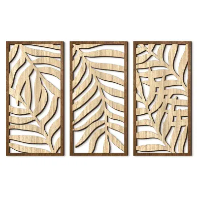 Wooden Boho 3-Piece Wall Art Set – Farmhouse Geometric Hanging Decoration - 1