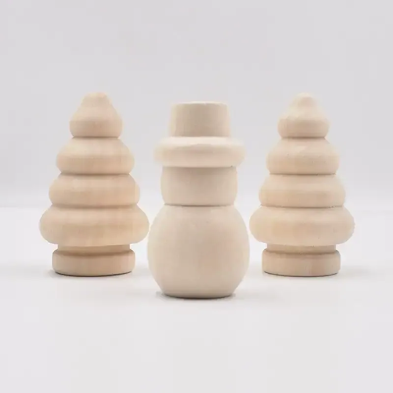 Wooden Christmas Tree and Snowman Figurines DIY Painting Craft Set - Image 1