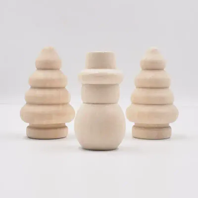Wooden Christmas Tree and Snowman Figurines DIY Painting Craft Set - 1