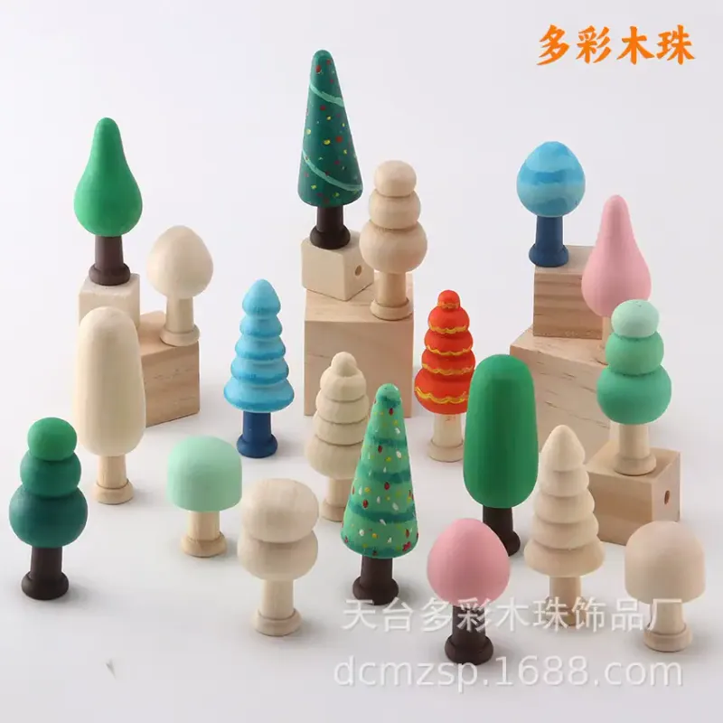 Wooden DIY Christmas Tree Craft Set for Kids – Unfinished Natural Wooden Forest Trees and Mushroom Figurines - Image 1