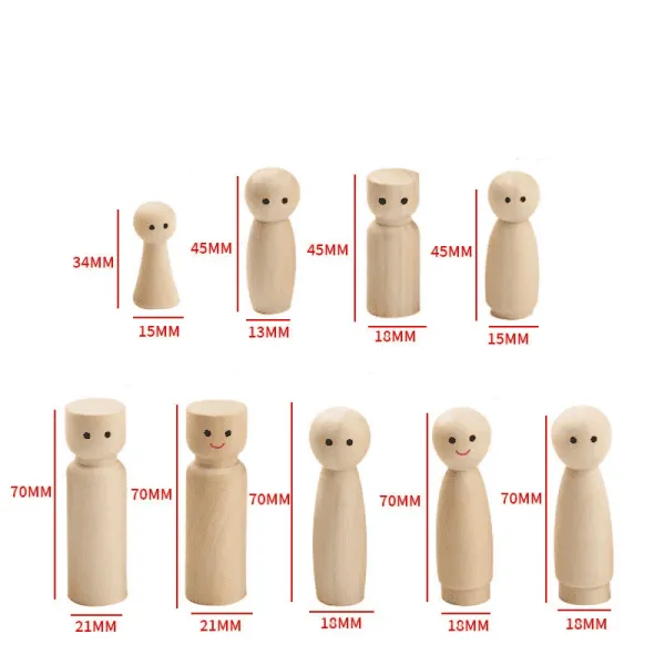 Natural Wooden Peg Dolls for Kids Painting and DIY Craft - Image 2