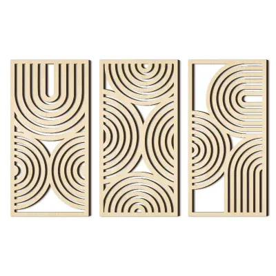 Wooden Geometric Wall Art Panels for Living Room and Bedroom Decor - 1