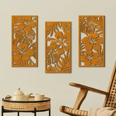 Modern Minimalist Wooden Hollow Plant Wall Art Set of 3 for Living Room Decoration - 1
