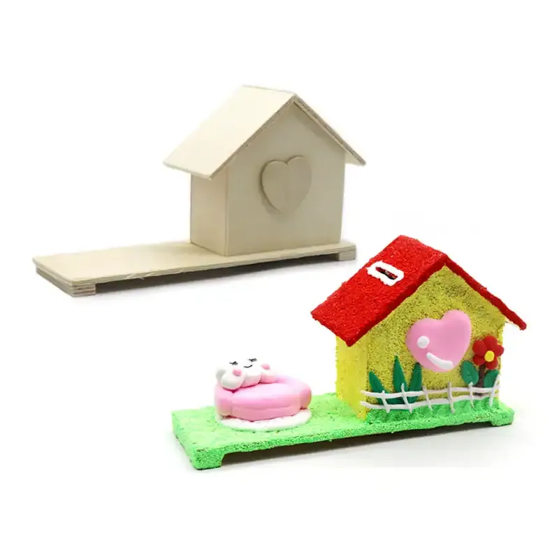Wooden House Piggy Bank DIY Craft for Kids with Painting and Clay Decoration - Image 1
