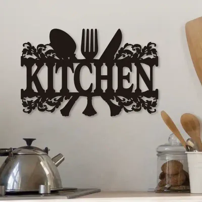 Modern Wooden Kitchen Wall Sign – Minimalist Hollow Cutlery Hanging Decoration - 1