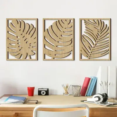 Wooden Leaf Wall Art Panels – Creative Hollow Design Decorative Hanging for Living Room and Bedroom - 3