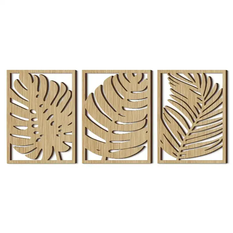 Wooden Leaf Wall Art Panels – Creative Hollow Design Decorative Hanging for Living Room and Bedroom - Image 1