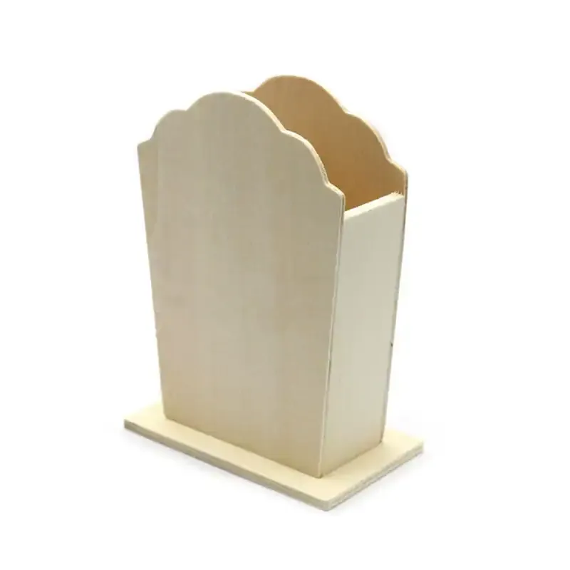 Wooden Fan-shaped Pen Holder Blank for Kids DIY Painting and Clay Craft - Image 1