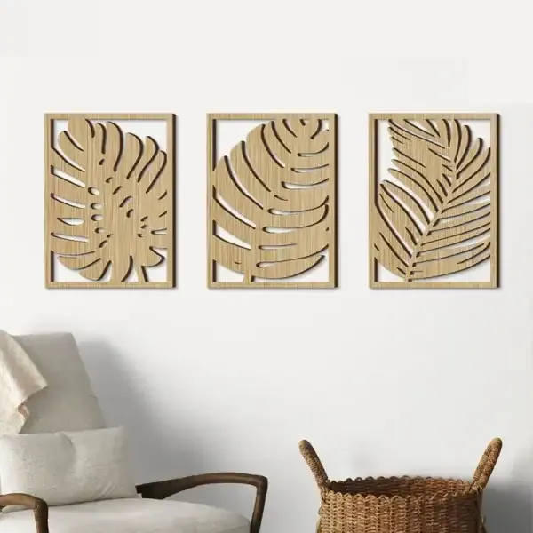 Wooden Leaf Wall Art Panels – Creative Hollow Design Decorative Hanging for Living Room and Bedroom - Image 2