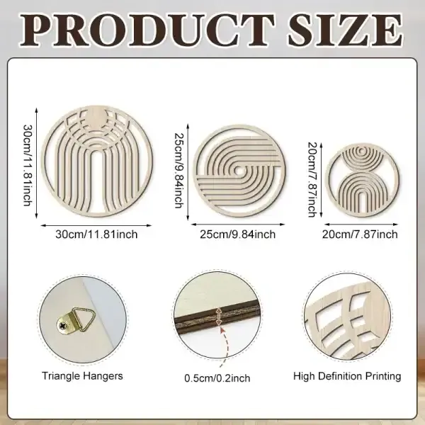 Rustic Wooden Wall Hanging Set of 3 – Round Hollow American Country Style Wall Decor - Image 4