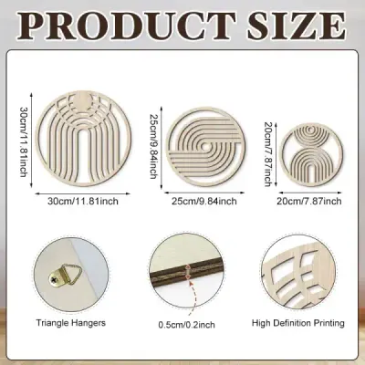 Rustic Wooden Wall Hanging Set of 3 – Round Hollow American Country Style Wall Decor - 4